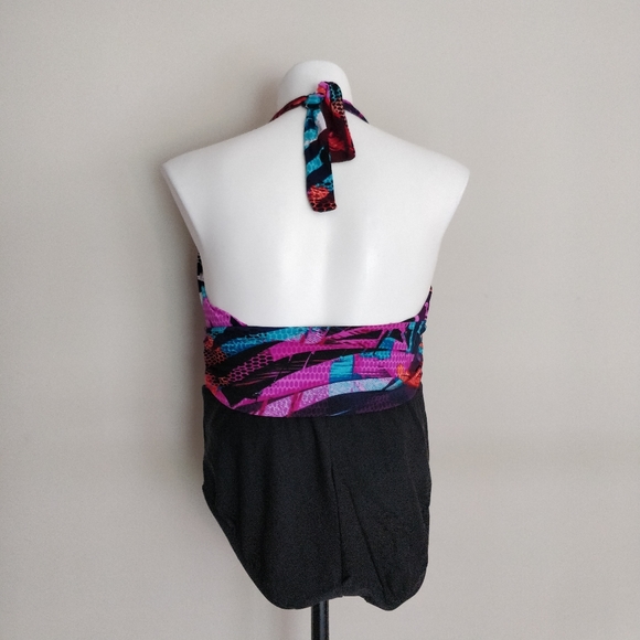 Aqua Green Multicolored Halter One Piece sz XL - Picture 4 of 8